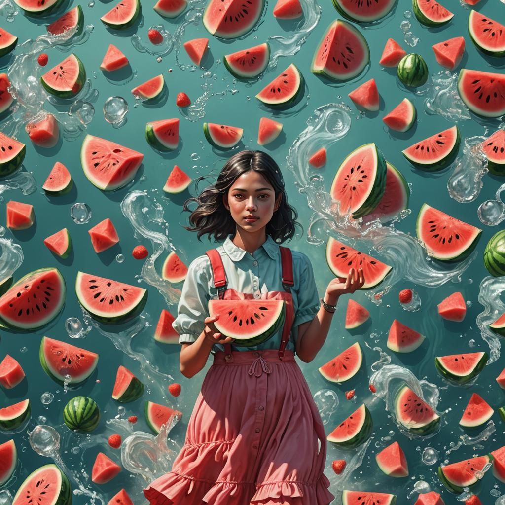 Girl with Watermelon in Candy Art Style