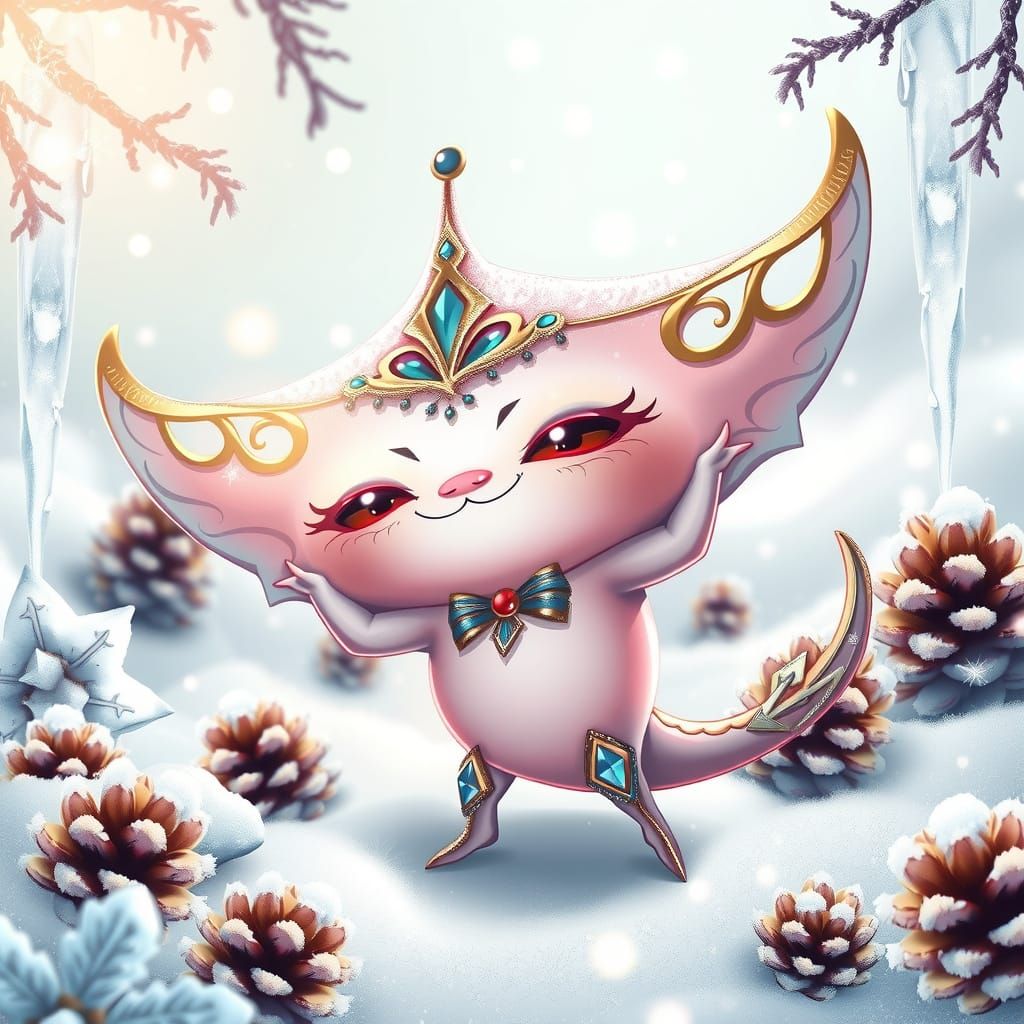 Digital Art Manta Ray Humanoid Winter Wonderland Scene