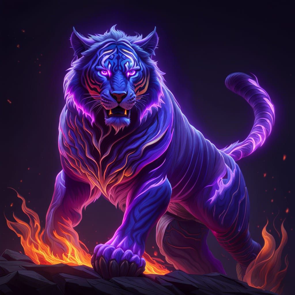 Ghostly Purple Fire Tiger in Fantasy Style