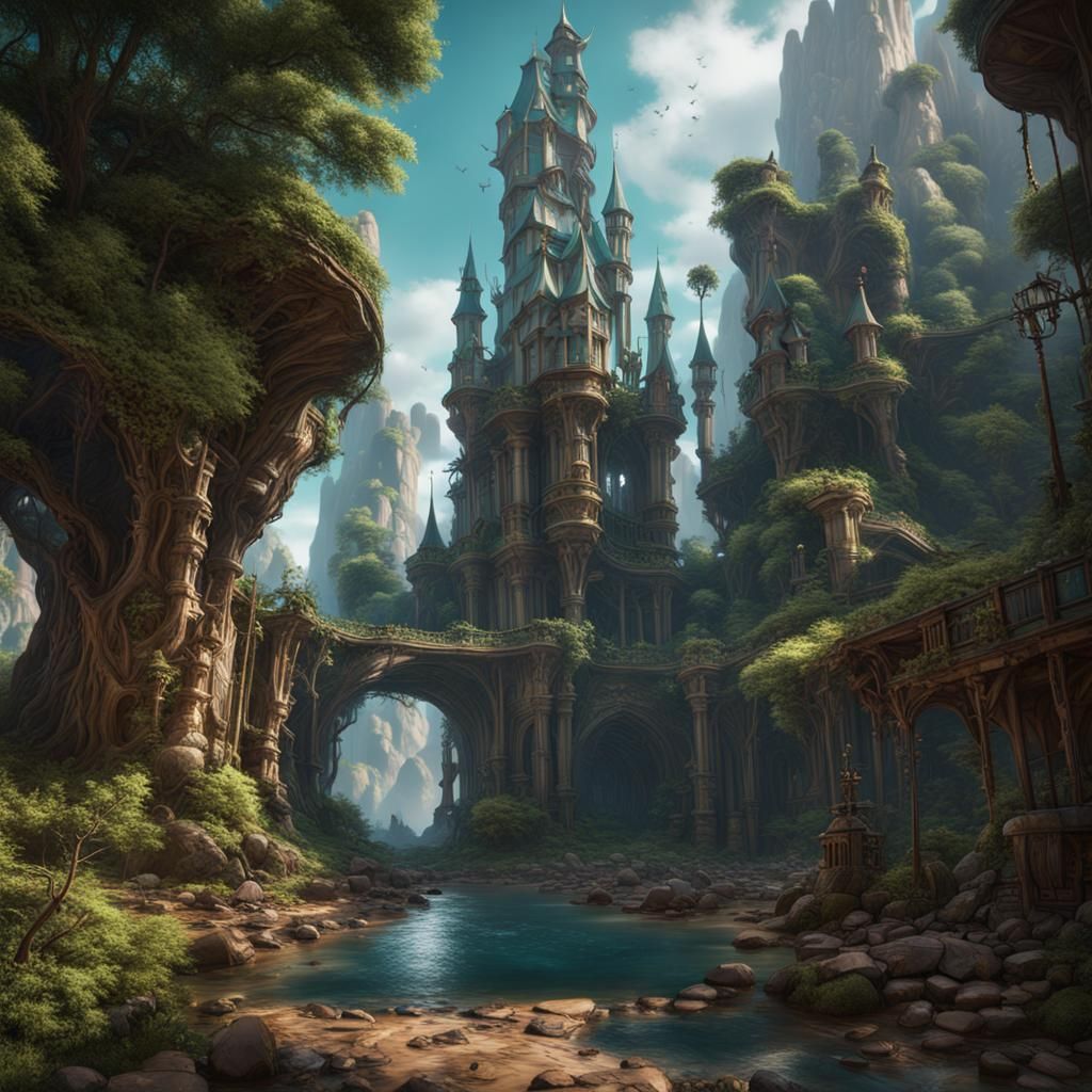 Lush Green River in Detailed Fantasy Art