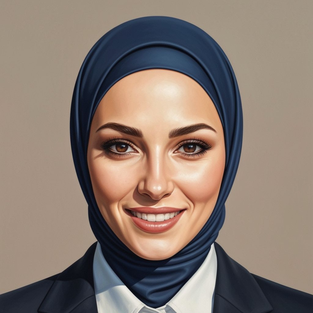 Confident Hijabi Businesswoman Portrait in Dark Blue