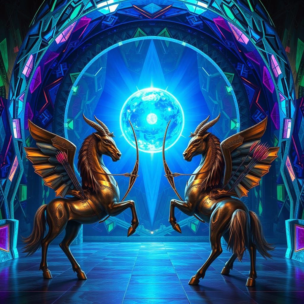 Mystical Chamber with Energy Orb and Armored Centaurs