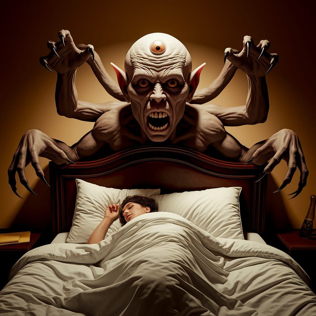 Grotesque Yog Sothoth Monstrosity Looms Over Sleeping Figure