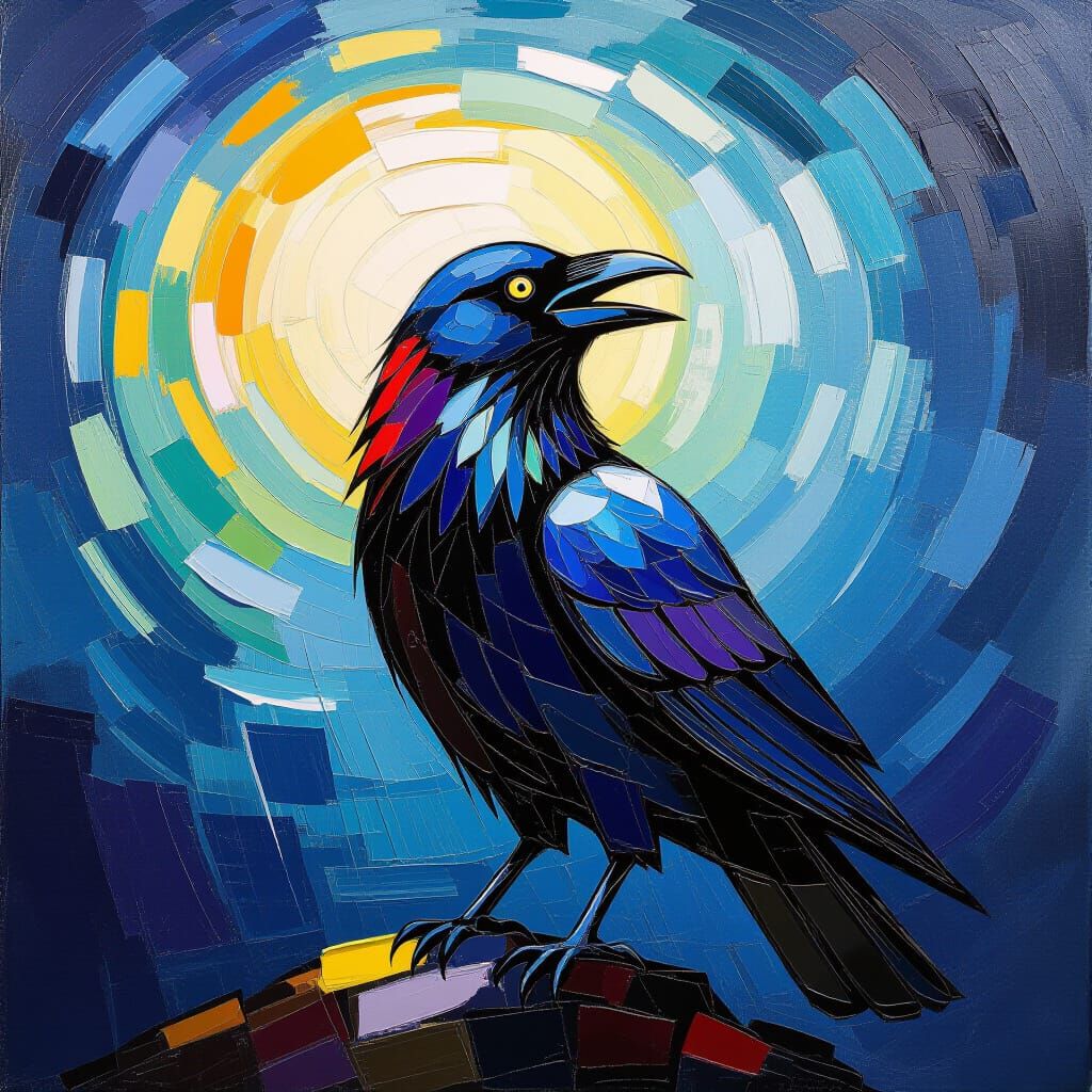 Raven's Song: Neo-Impressionistic Oil Painting