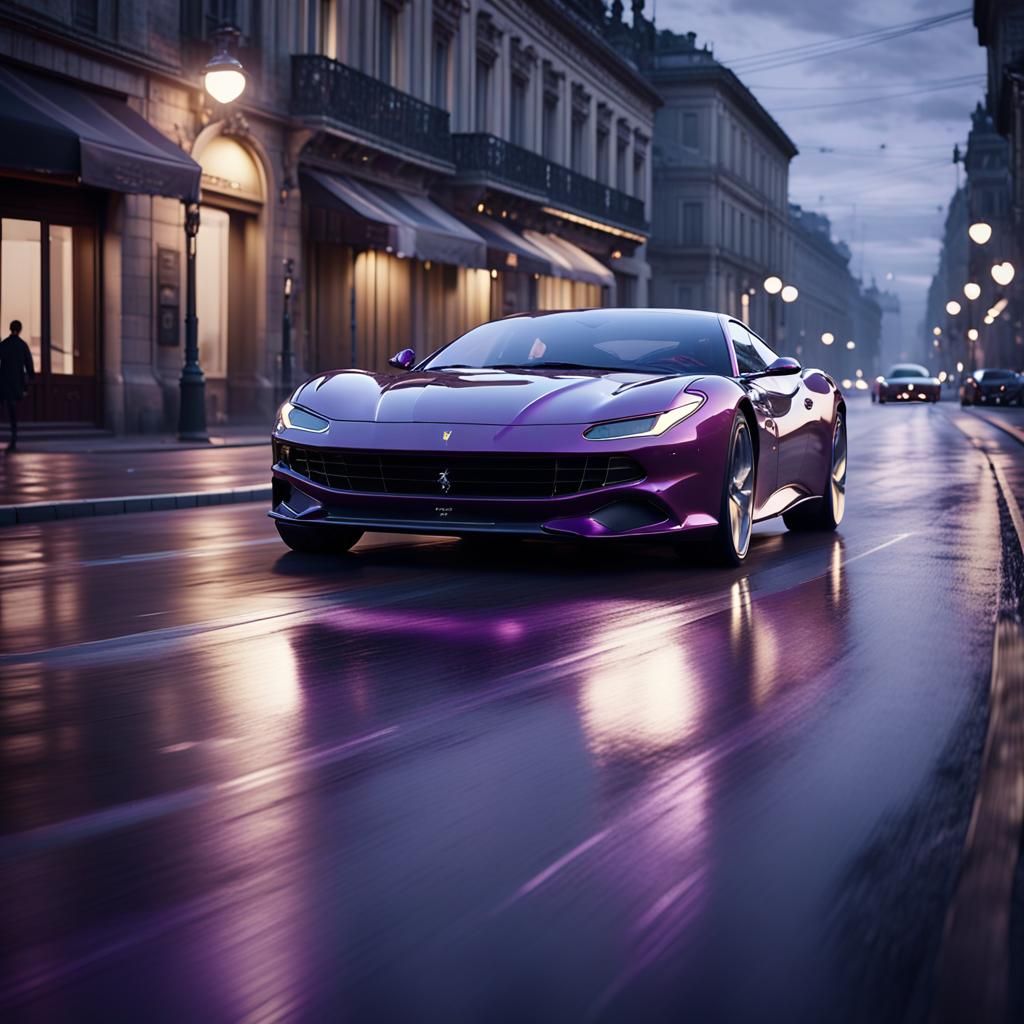 Ferrari Roma in a Futuristic Purple Glow