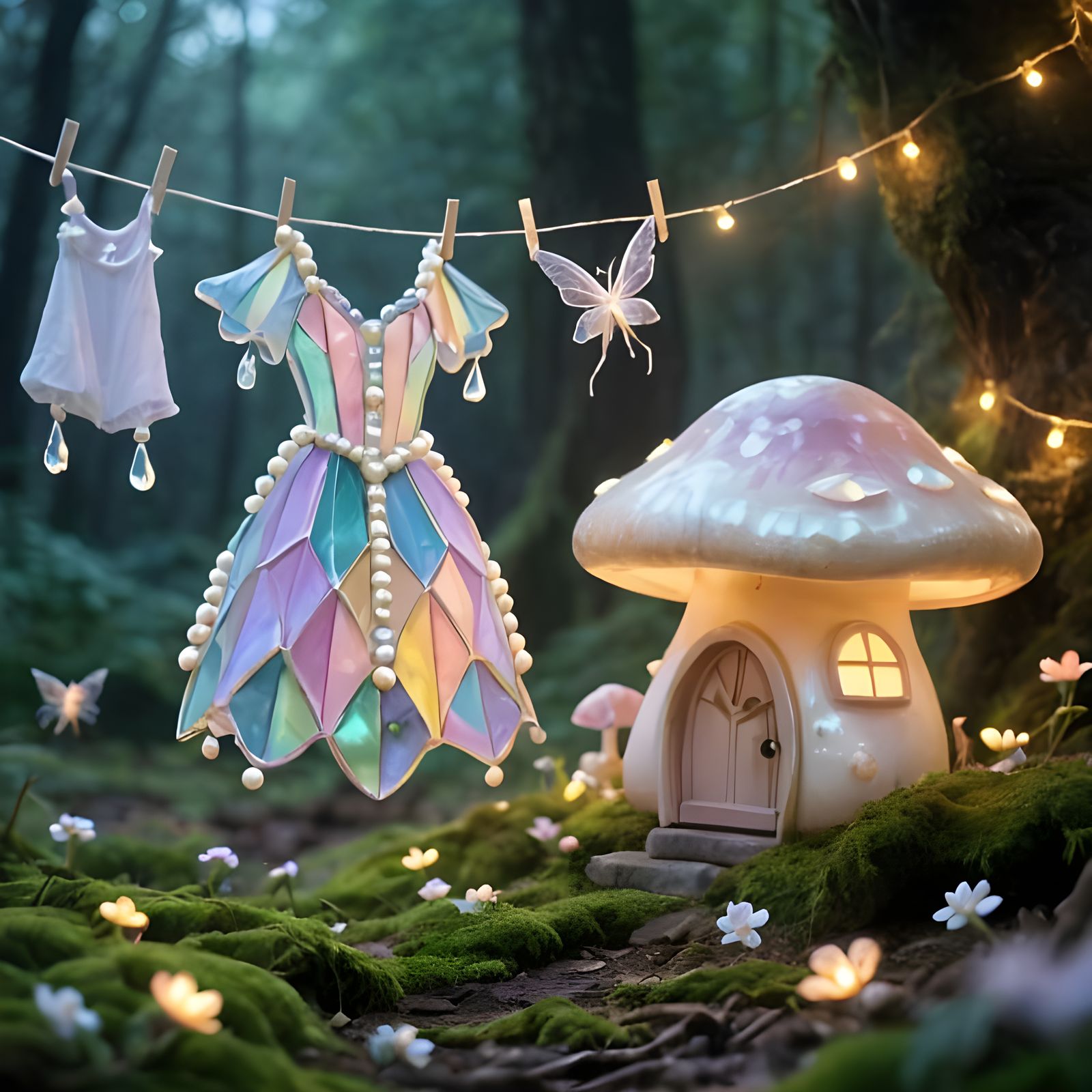 Fairy Glass Dress Drying Outside Mushroom Home
