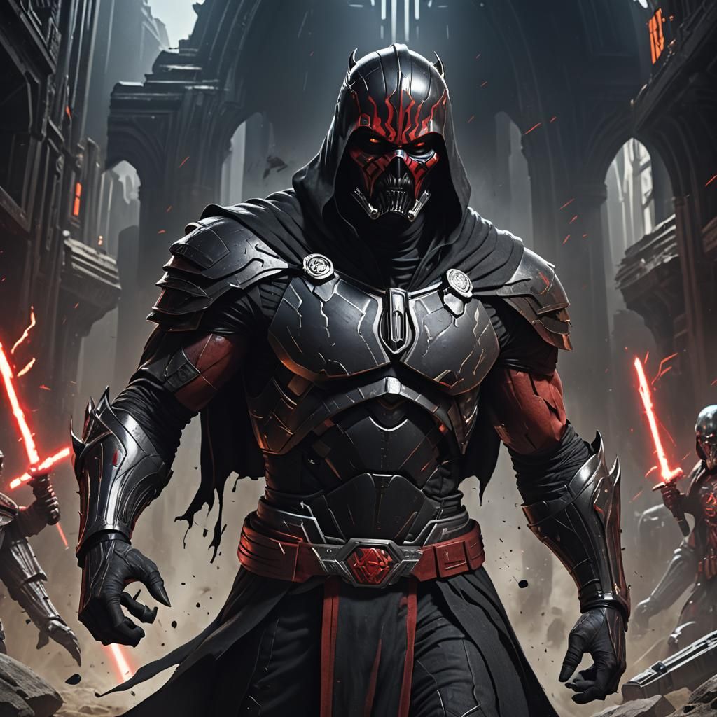 Sith Lord with Dark Mask in Detailed Matte Painting