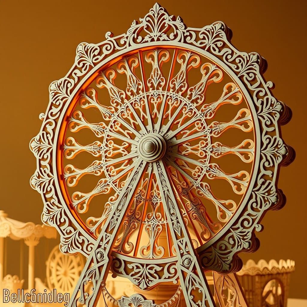 Elegant Laser-Cut Ferris Wheel with Grand Ornamental Details