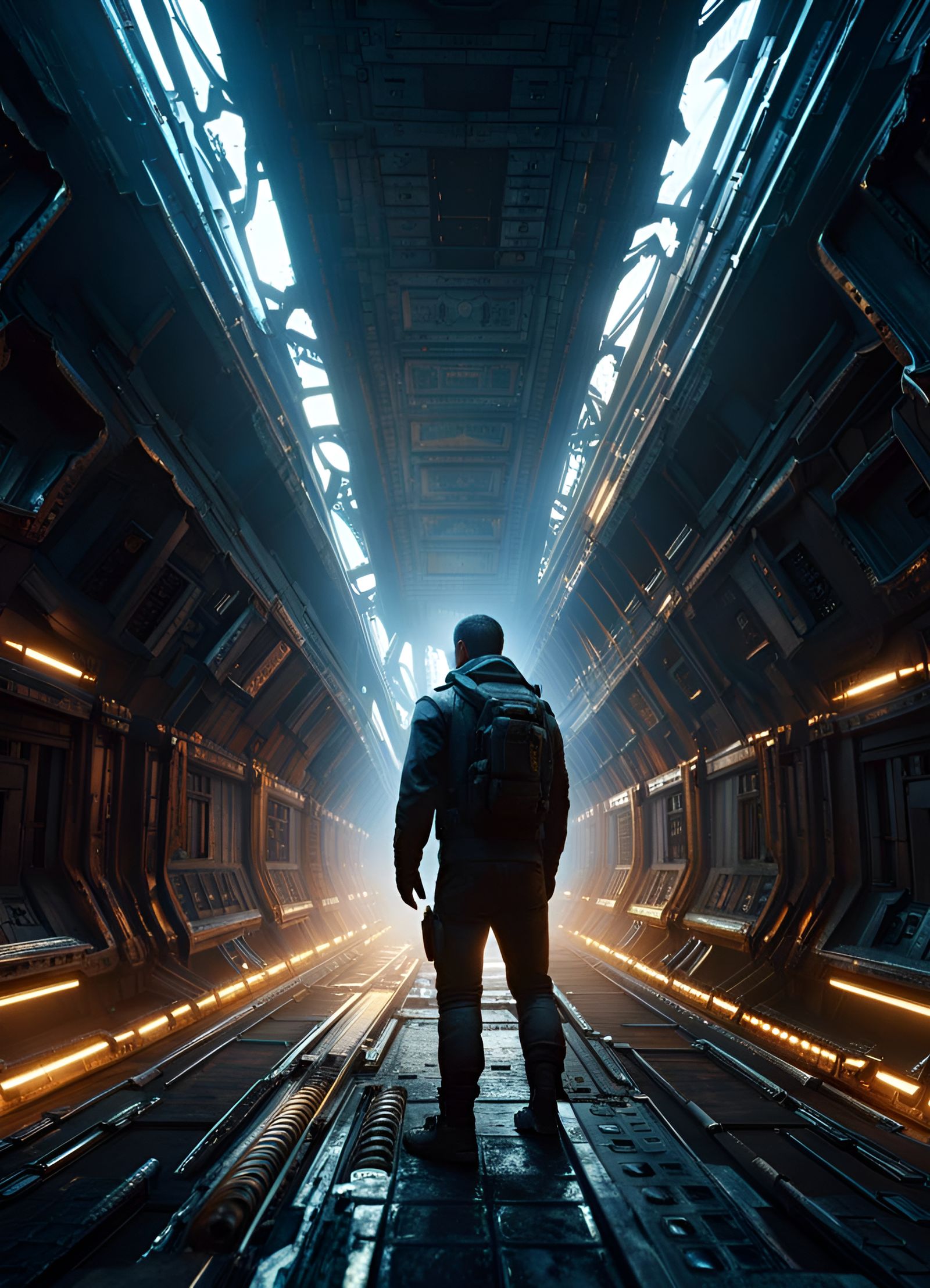 Ominous Sci-Fi Hallway in a Spaceship