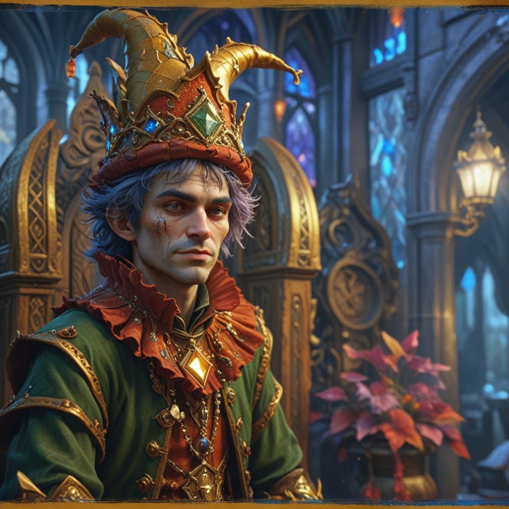 Fantastical Court Jester in Vibrant Oil Painting Style