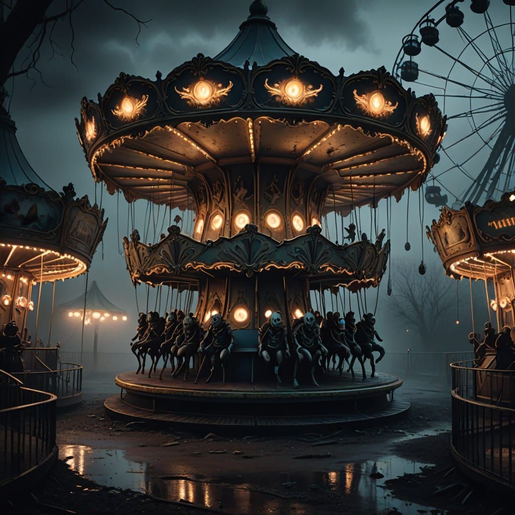 Villain's Secret Base in Abandoned Amusement Park Carousel