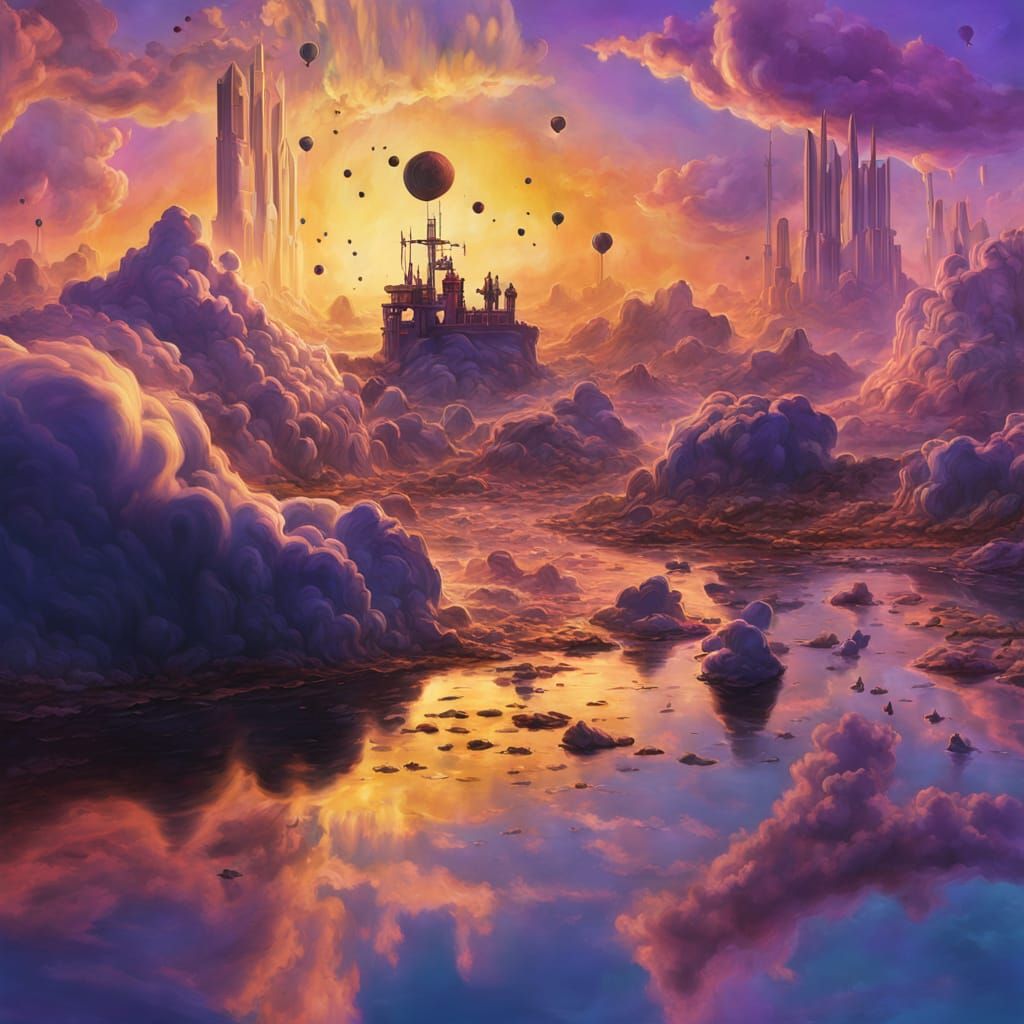 Surreal Atomic Orbital in Space as Oil Painting