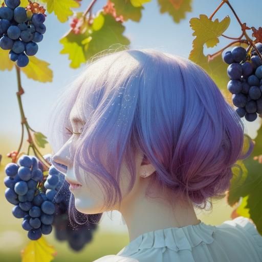Hyperrealistic Macro Photo of Fairy with Grapes