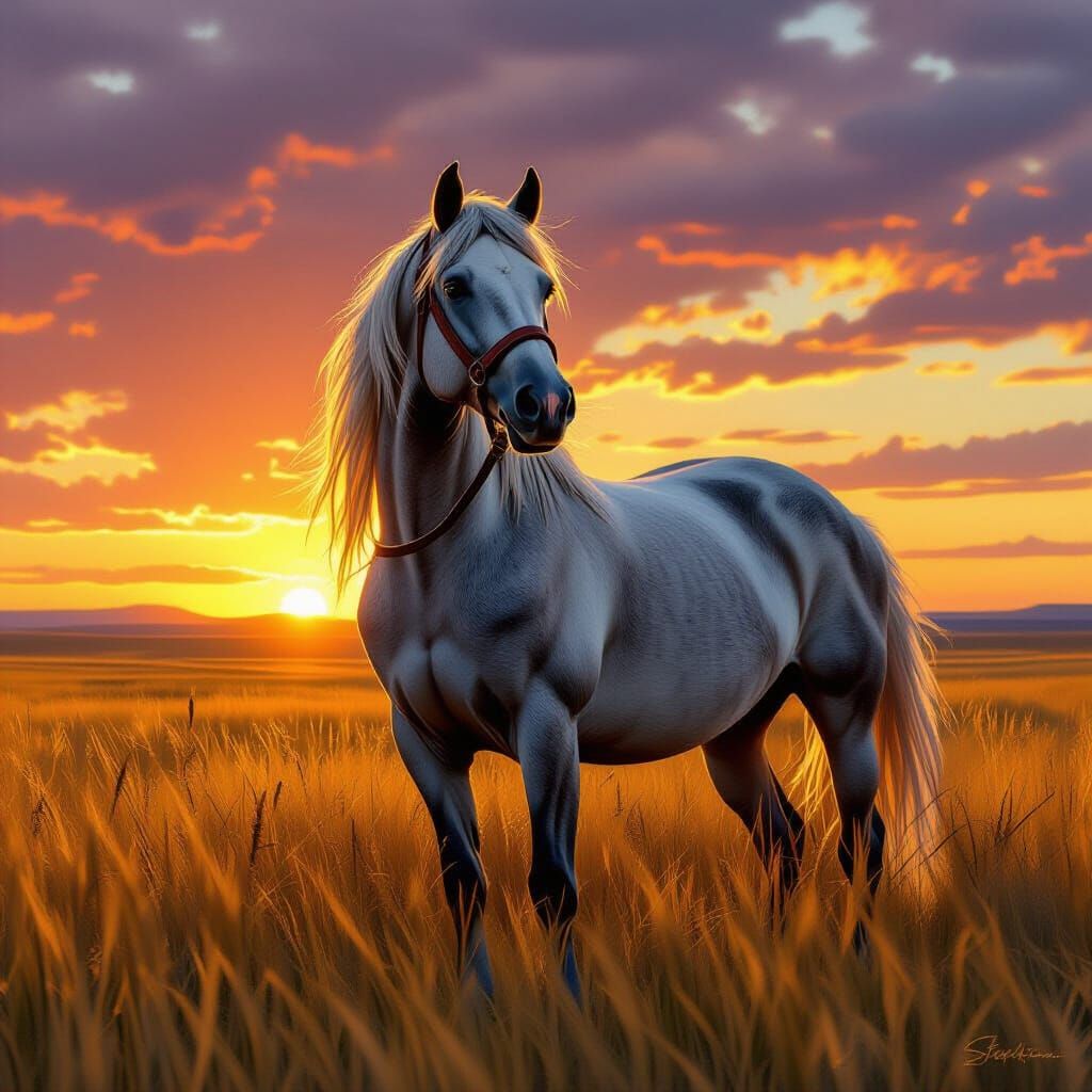 Majestic Mustang Mare Watching Montana Sunset