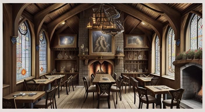 Lively Medieval Tavern Line Drawing