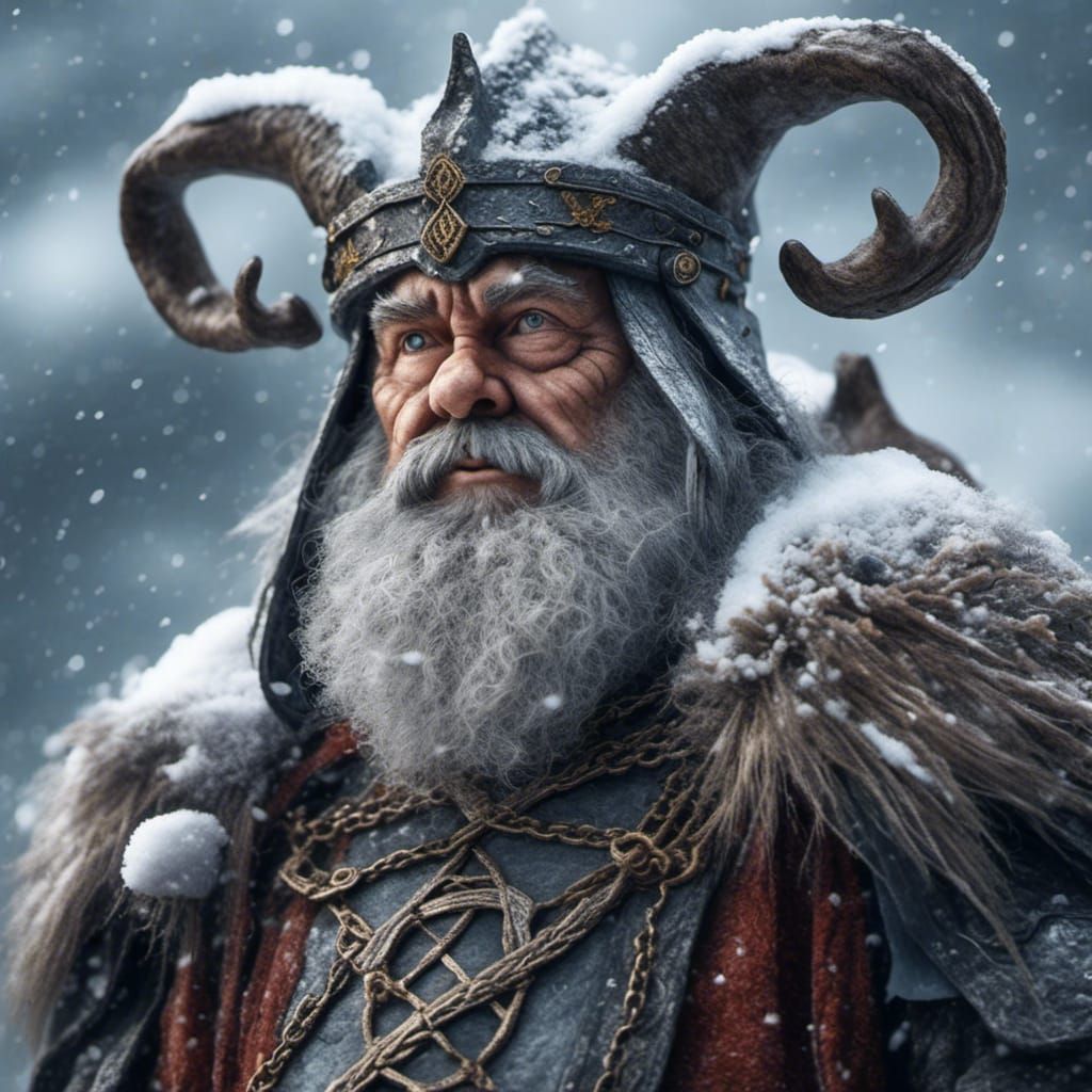 Hyperrealistic Dwarf Portrait with Horned Helmet