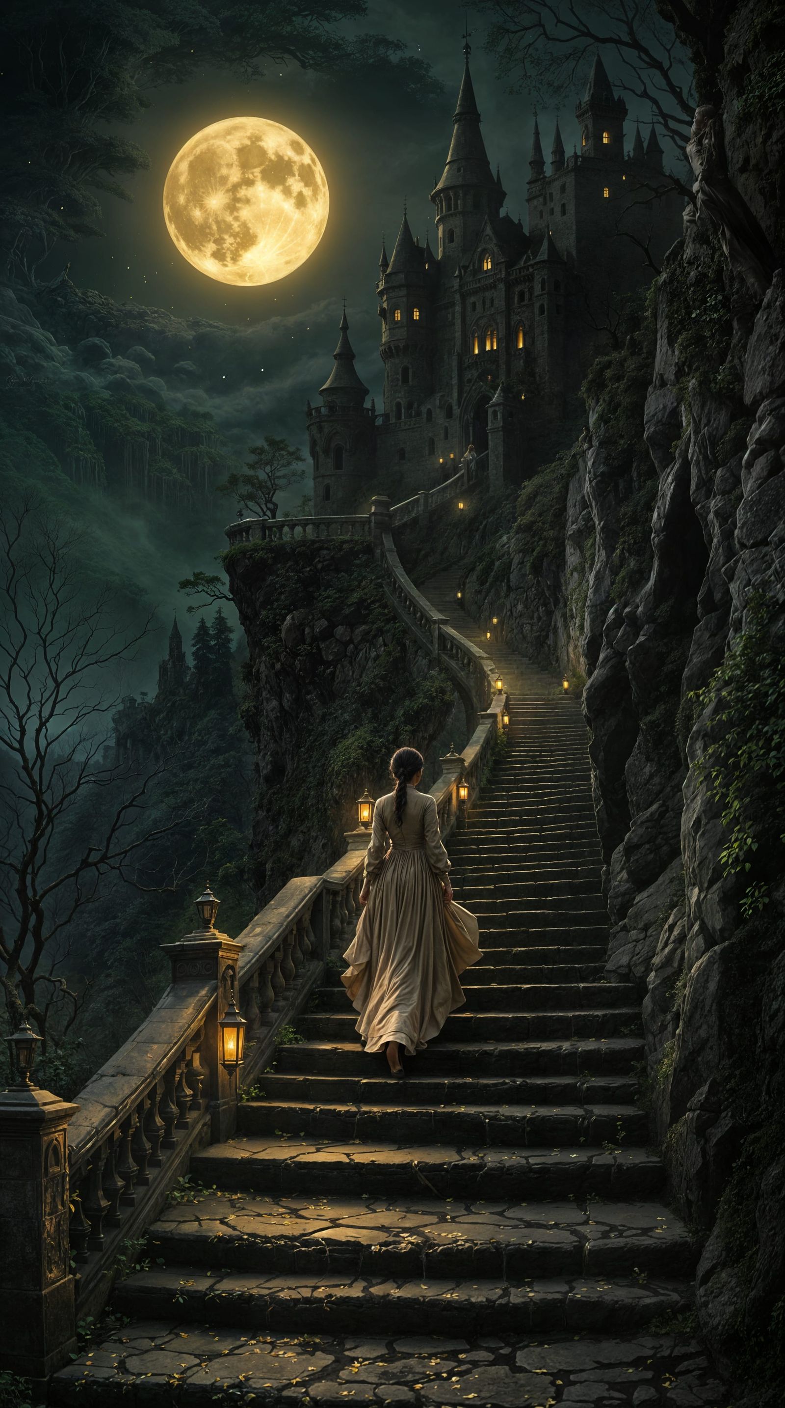 Mysterious Gothic Castle at Dusk