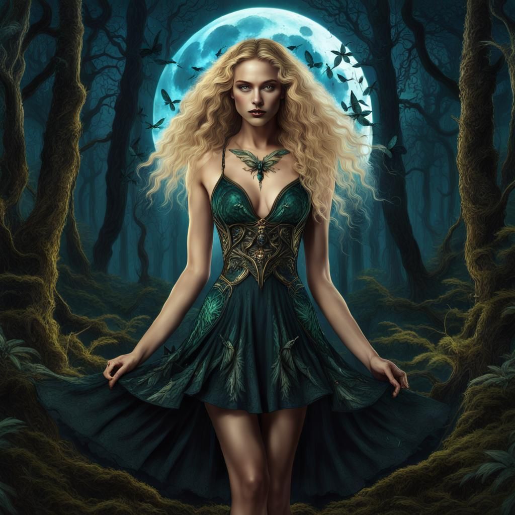 Nature Witch Under the Moon: Fantasy Art