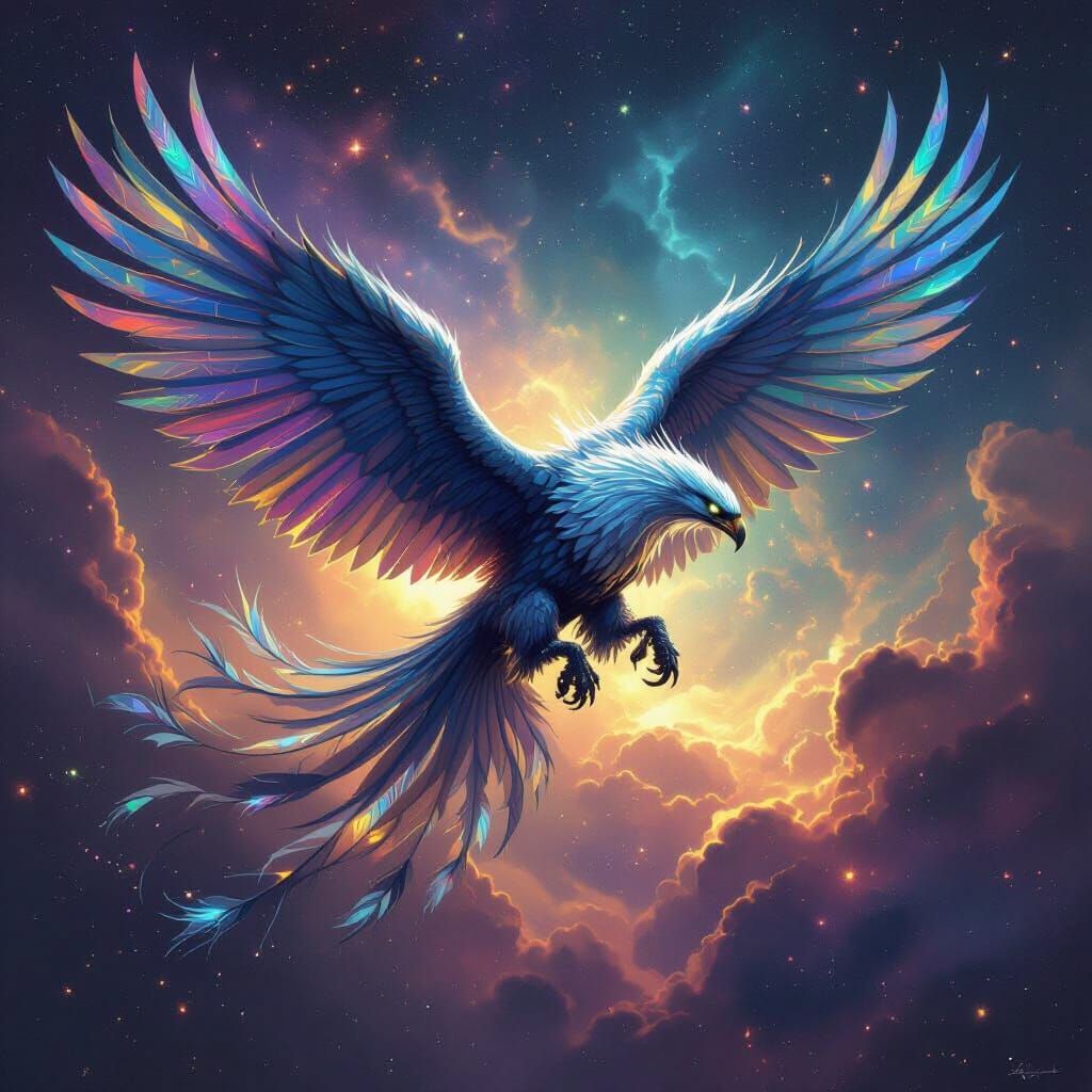 Griffin Soaring Through Nebula in Fantasy Art Style