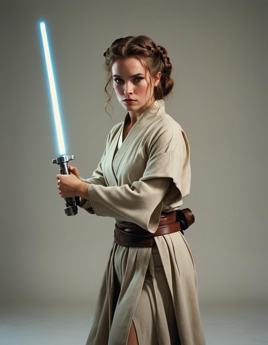 Female Jedi Lightsaber Close-Up in Pin-Up Style