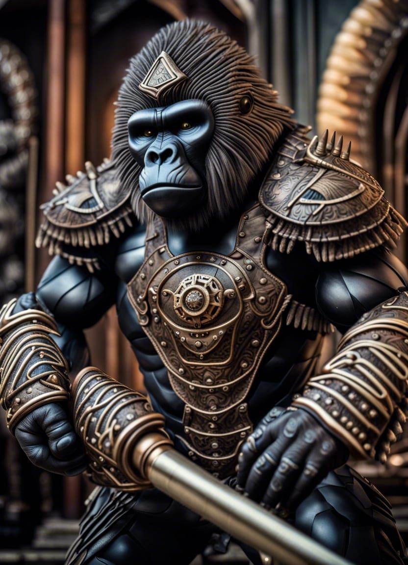 Gorilla Guardian in Steampunk Leather Armor