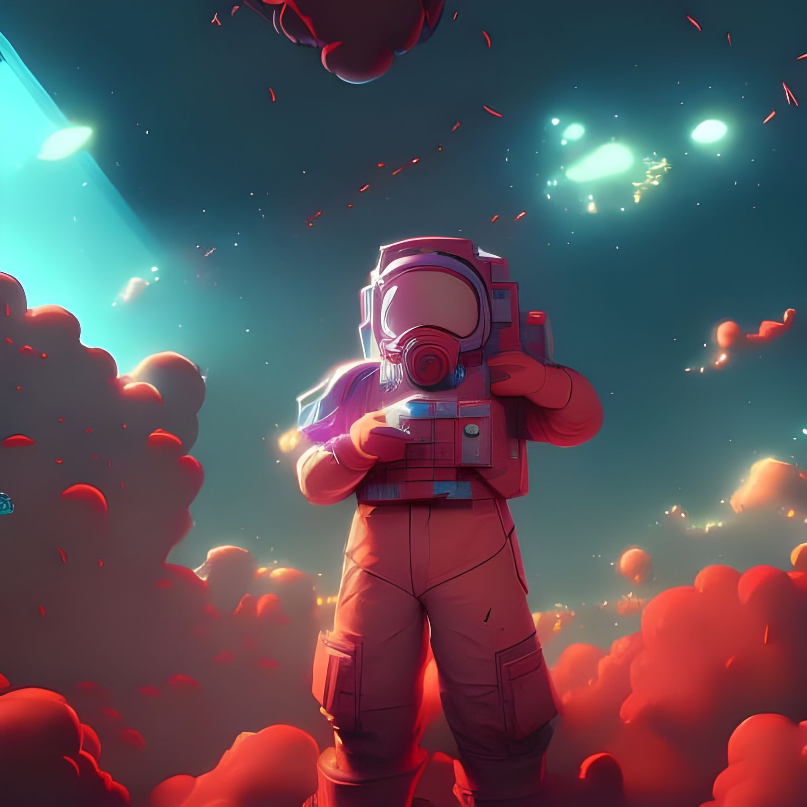 Astronaut in Psychedelic Cloudscape Digital Illustration