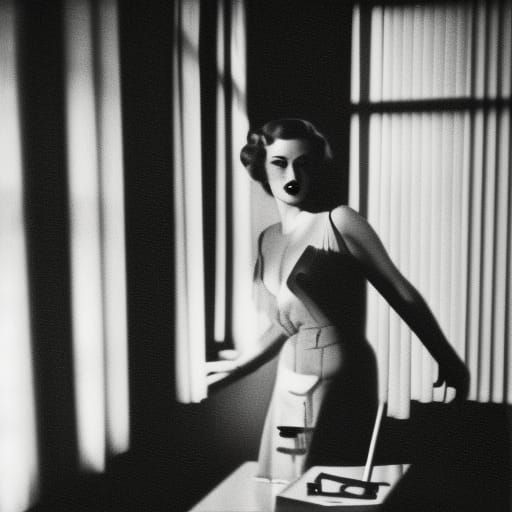 Femme Fatale in Noir Style with Venetian Blinds