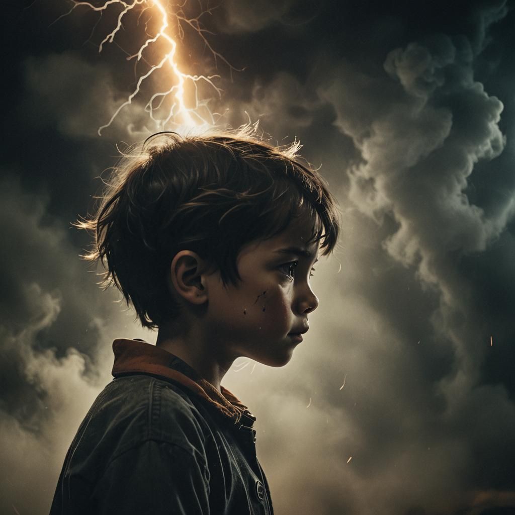 Eerie Child Portrait with Claw in Gothic Horror Style