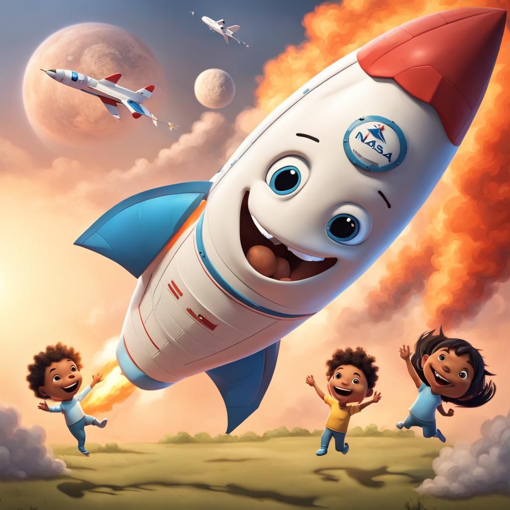 Cute Dragon Family Launching in NASA Rocket