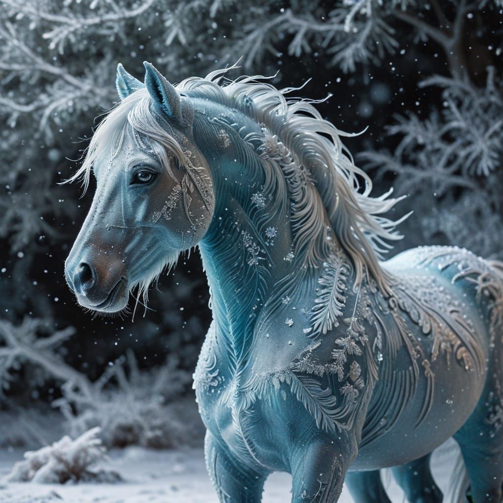 Ethereal Ice Mustang with Snowflake Mane