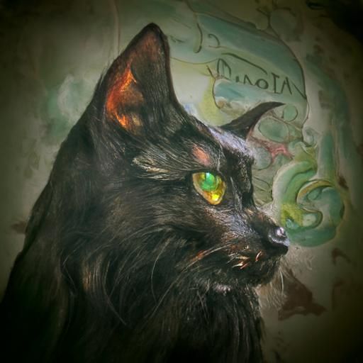 Art Nouveau Black Cat Watercolor with Volumetric Lighting
