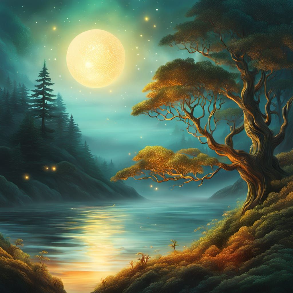 Surreal Profile Filled with Majestic Forest and Starry Skies