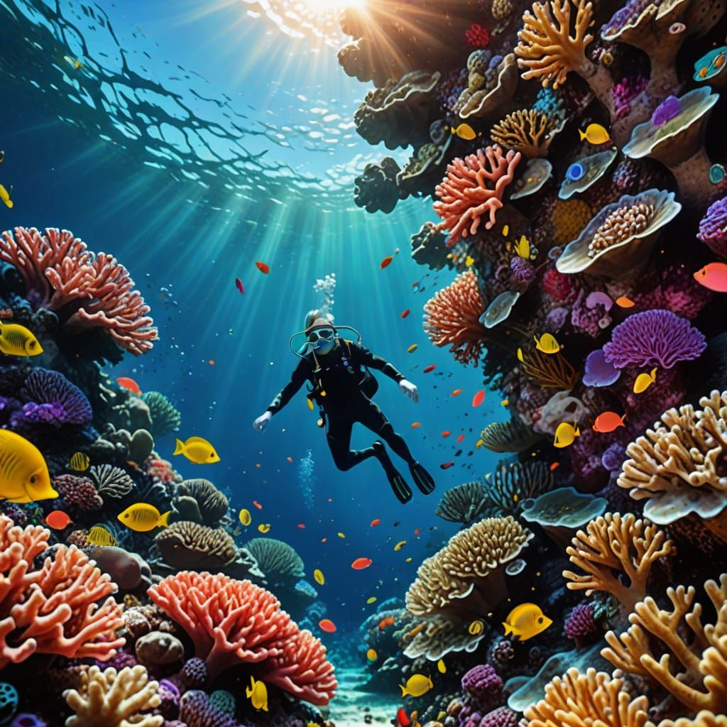 Underwater Coral Reef: Snorkeler's First-Person View
