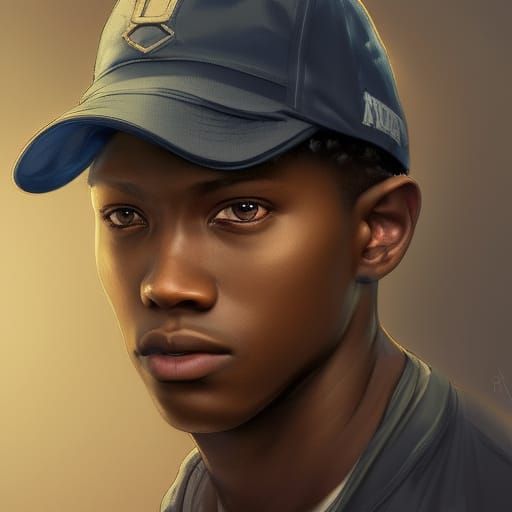 Hyperdetailed Portrait of Black Teen in Cap