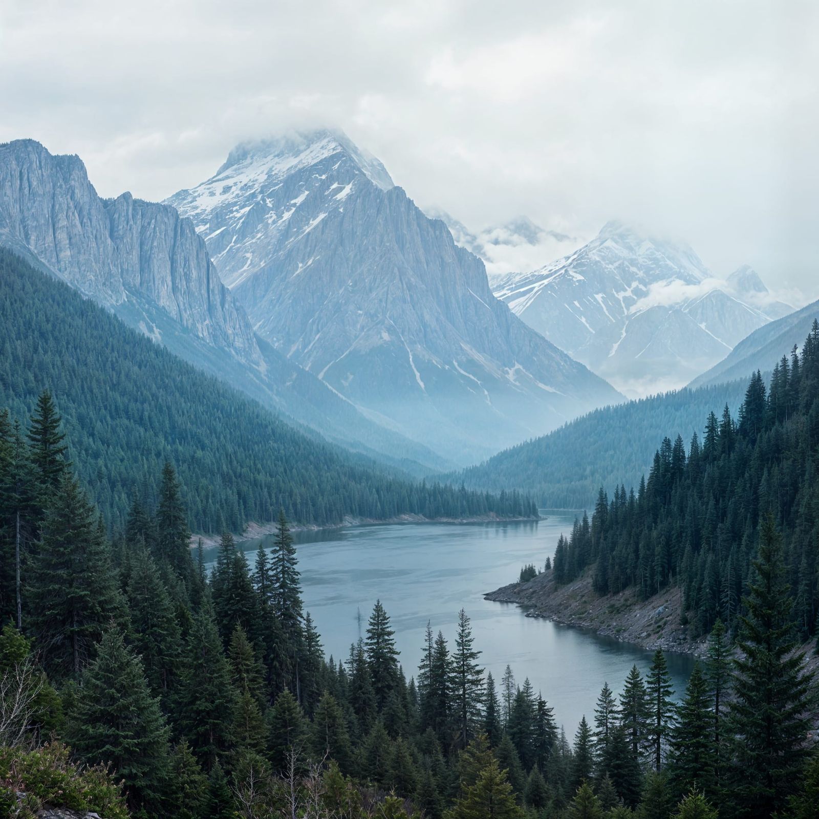 Surreal Mountainscape with Smoky Haze in a Cyberpunk Aesthet...