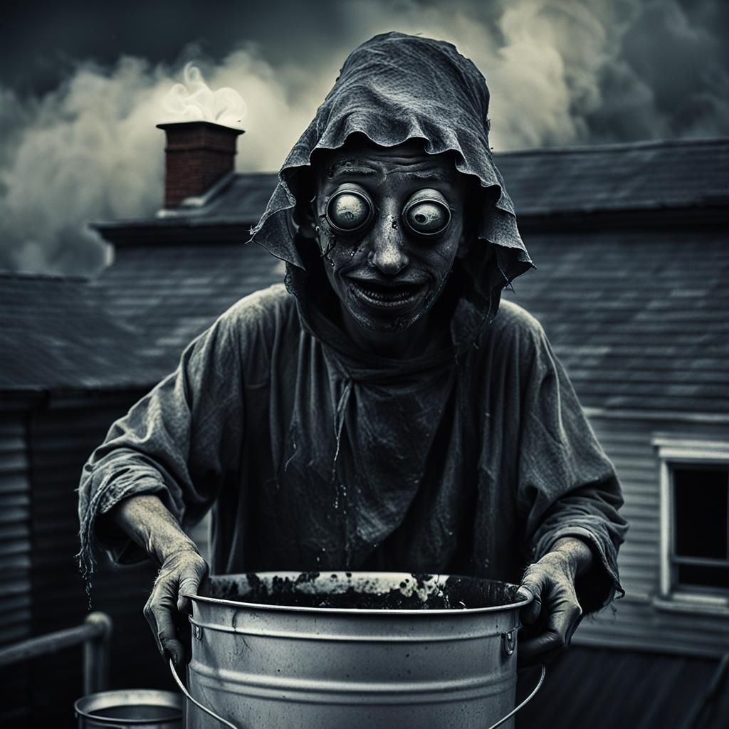 Eerie Surrealist Portrait of Boy Ghost on Rooftop