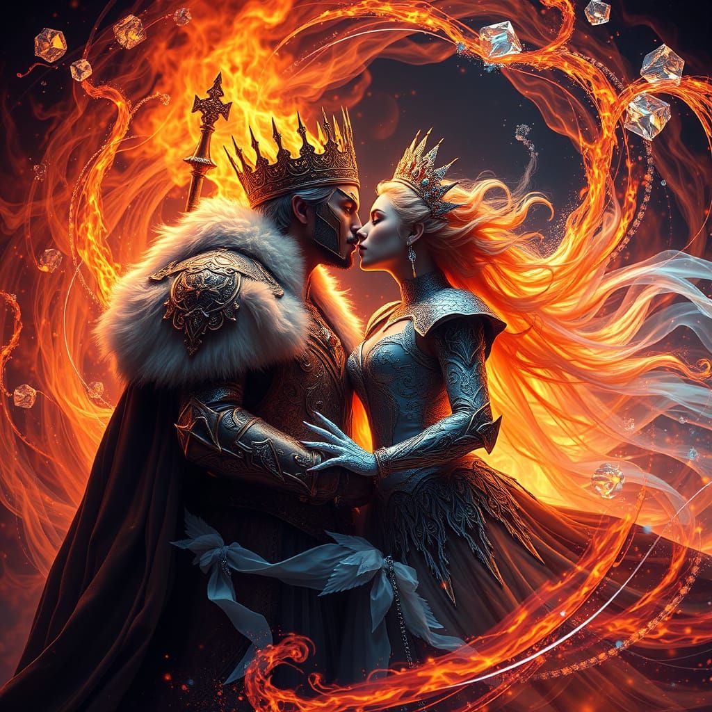 Fiery Monarchs Embrace in a Swirling Vortex of Lava and Ice