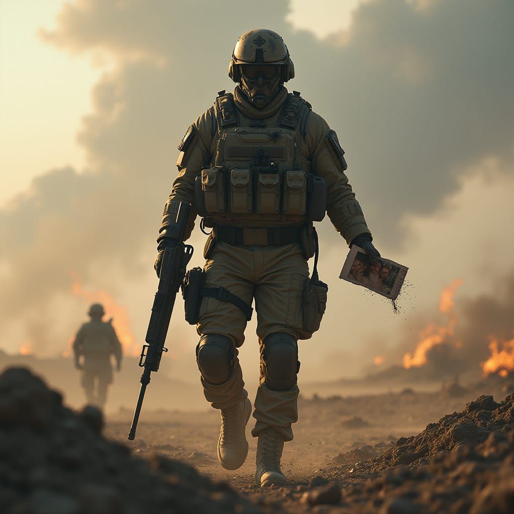 Gritty Special Forces Commando Stands Guard in War-Torn Land...