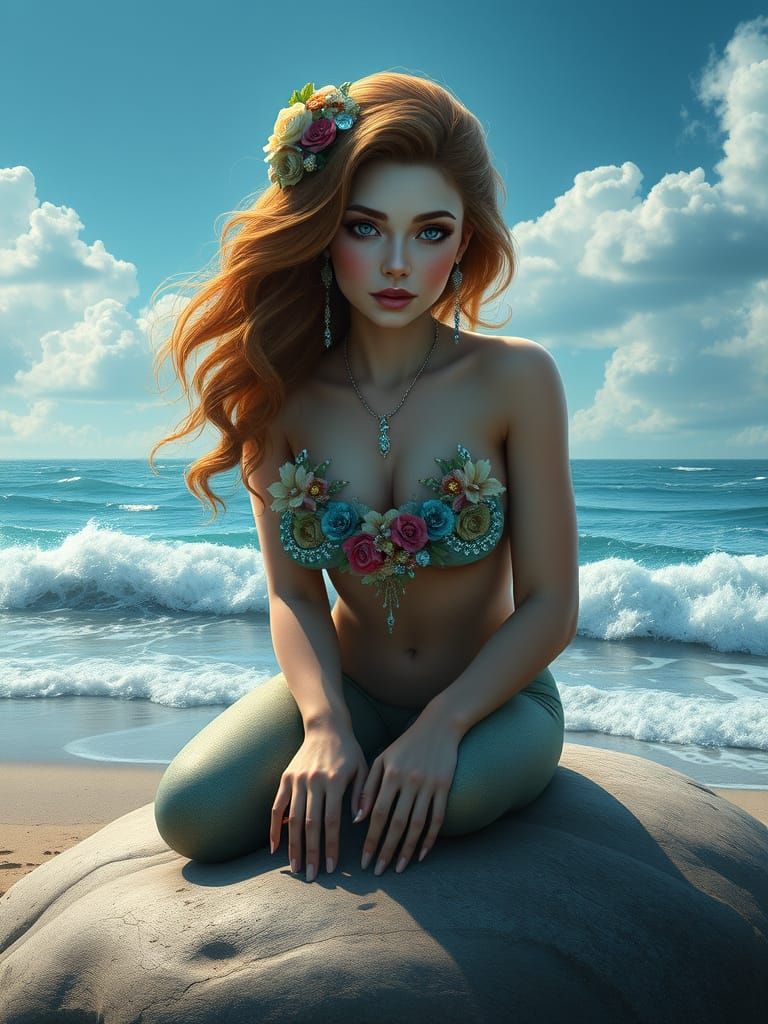 Siren of the Emerald Depths in Enchanting Matte Painting