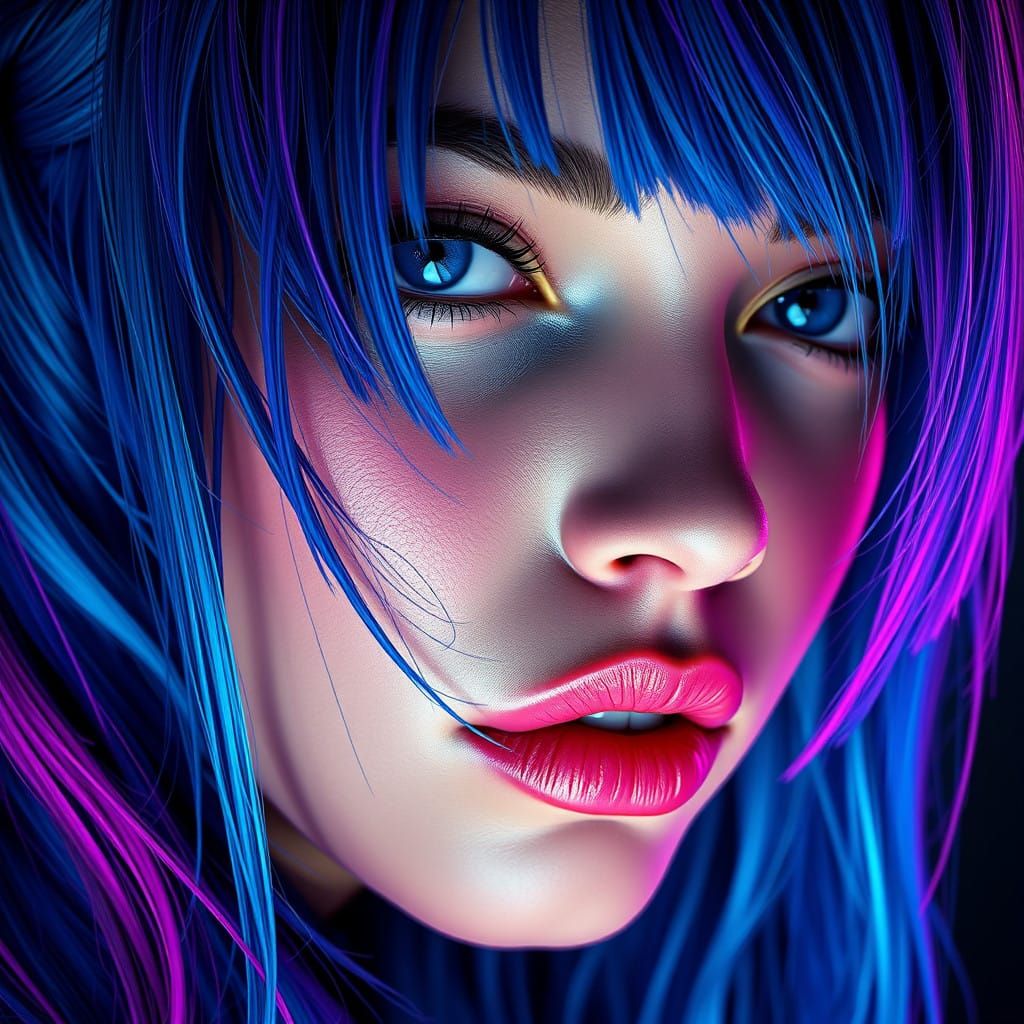 Cyberpunk Woman with Electric Blue Hair