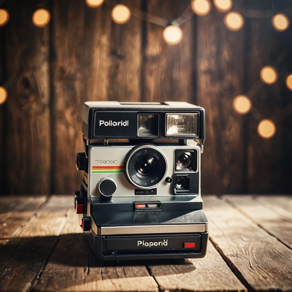 Vintage Polaroid Camera on Wooden Desk