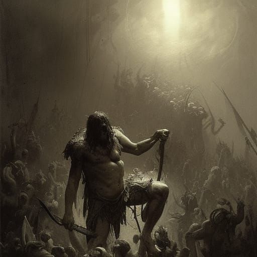 Gothic Horror Barbarian in Gustave Doré Style
