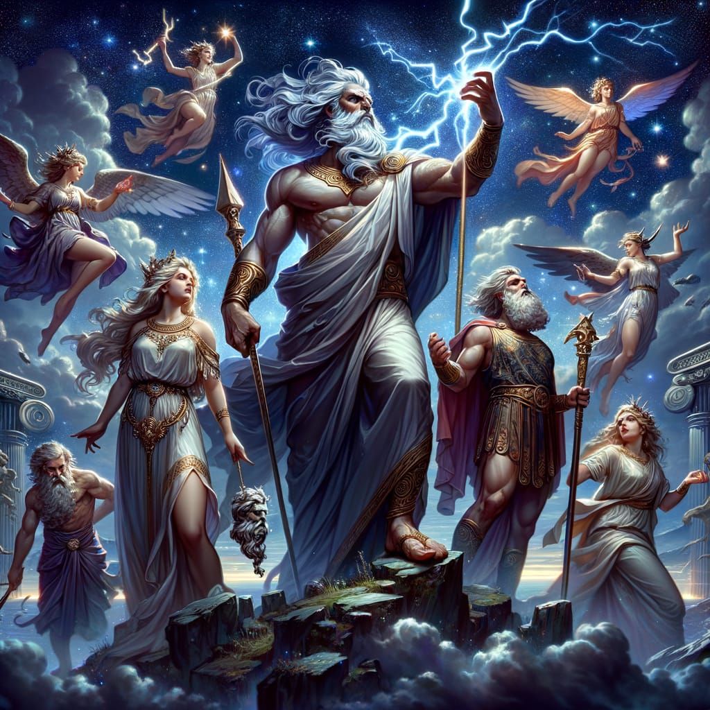 Zeus Reigns Supreme on Mount Olympus in Classic Greek Style