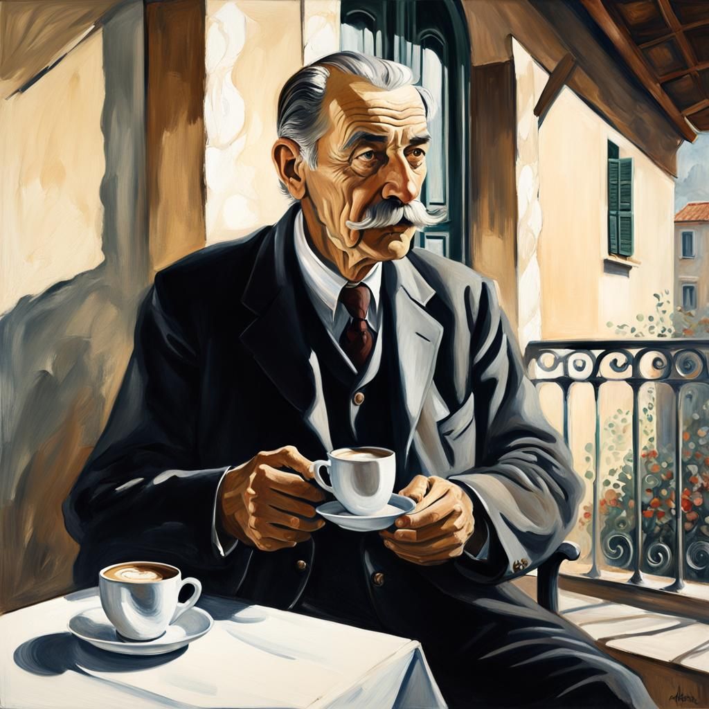 Montenegrin Governor Sipping Coffee: Monochromatic Realism