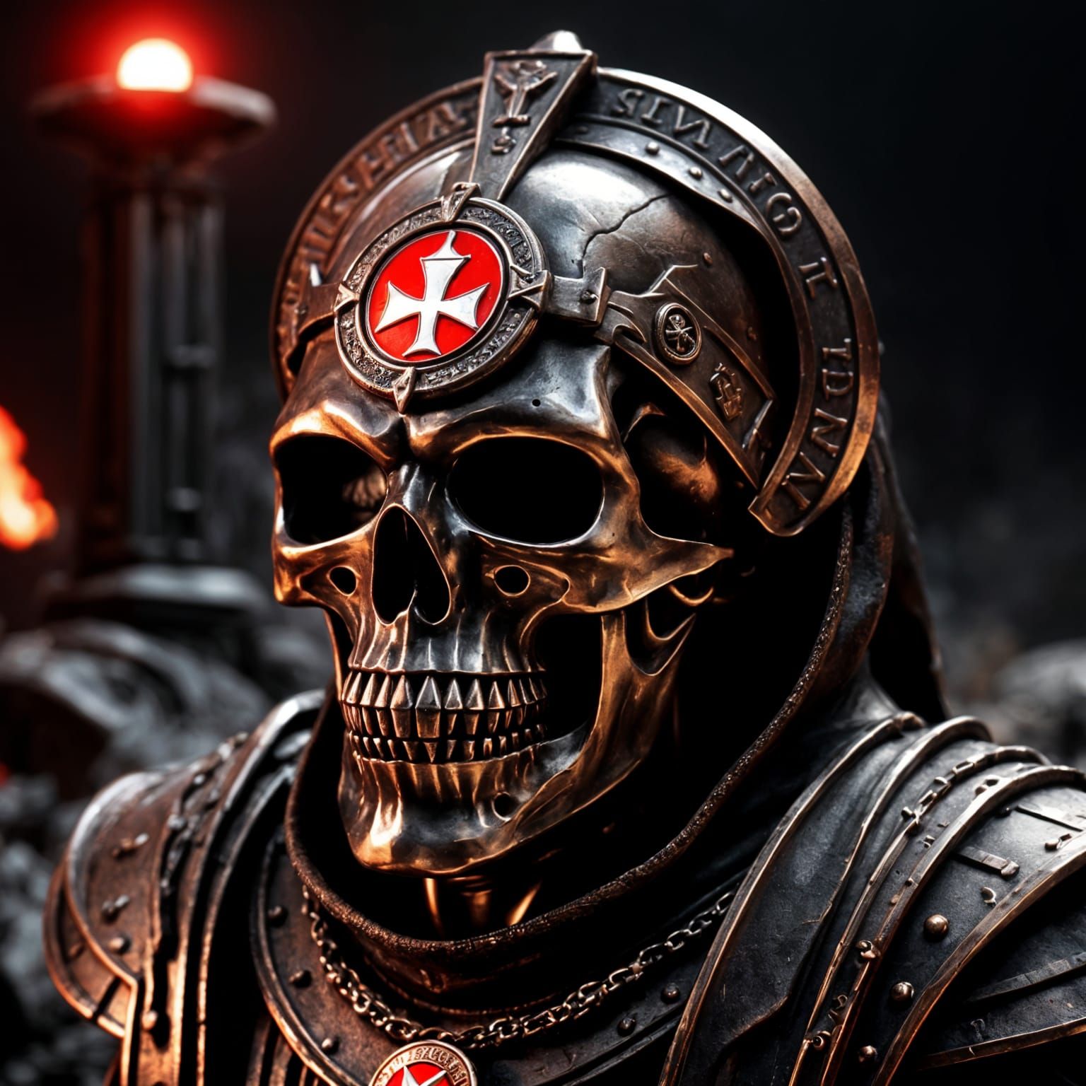 Evil Skull Emblem in Bronze, Apocalyptic Horror Style