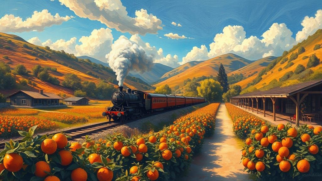 Vintage Steam Train in Neo-Impressionist Style
