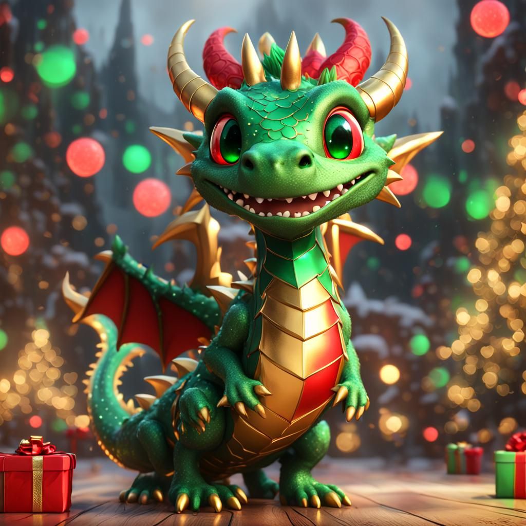 Festive Christmas Dragon in Pixar Style