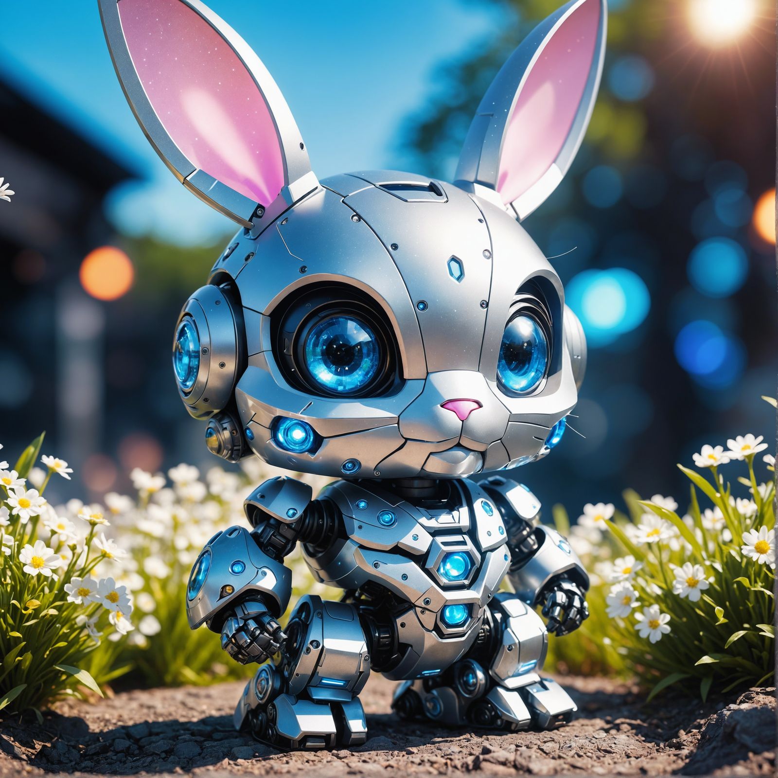 Cute Chibi Robot Bunny with Big Blue Eyes