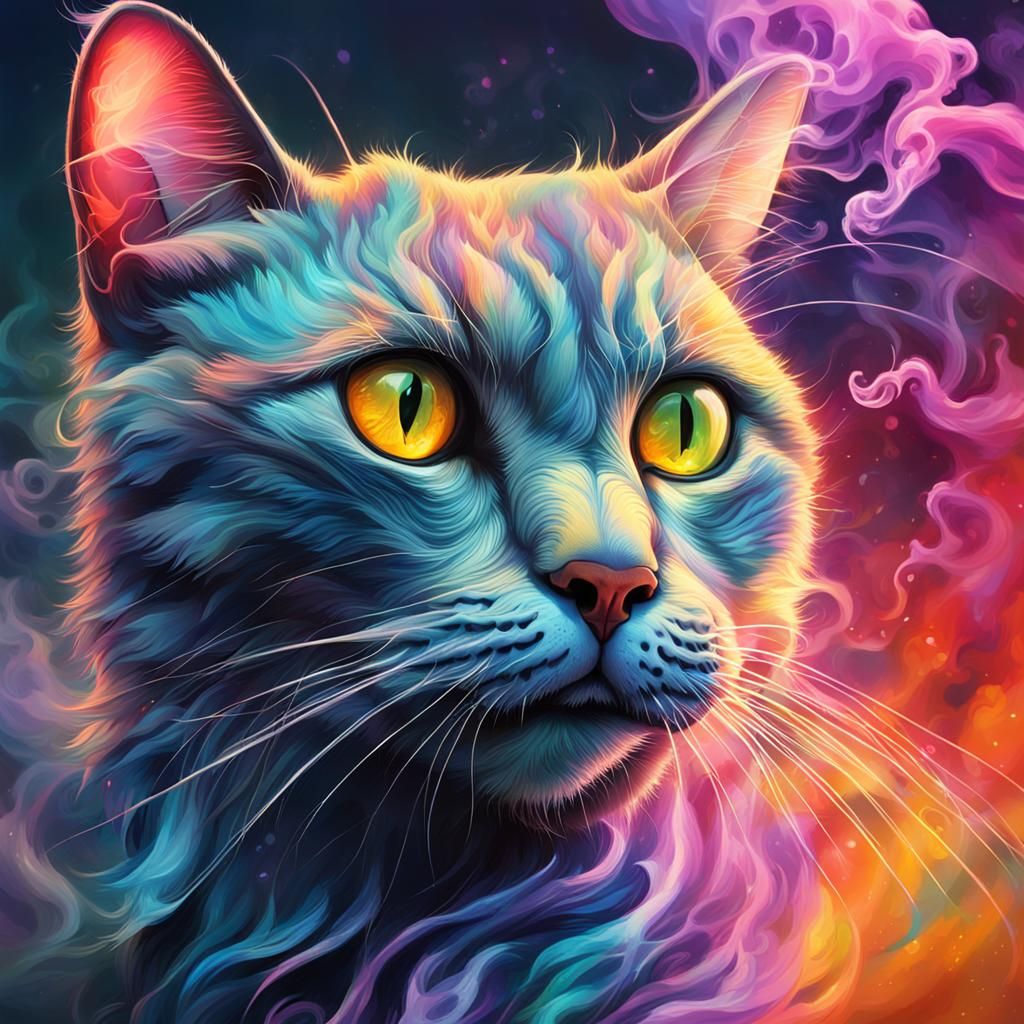 Hyperrealistic Smoke Cat: Splash Art Concept