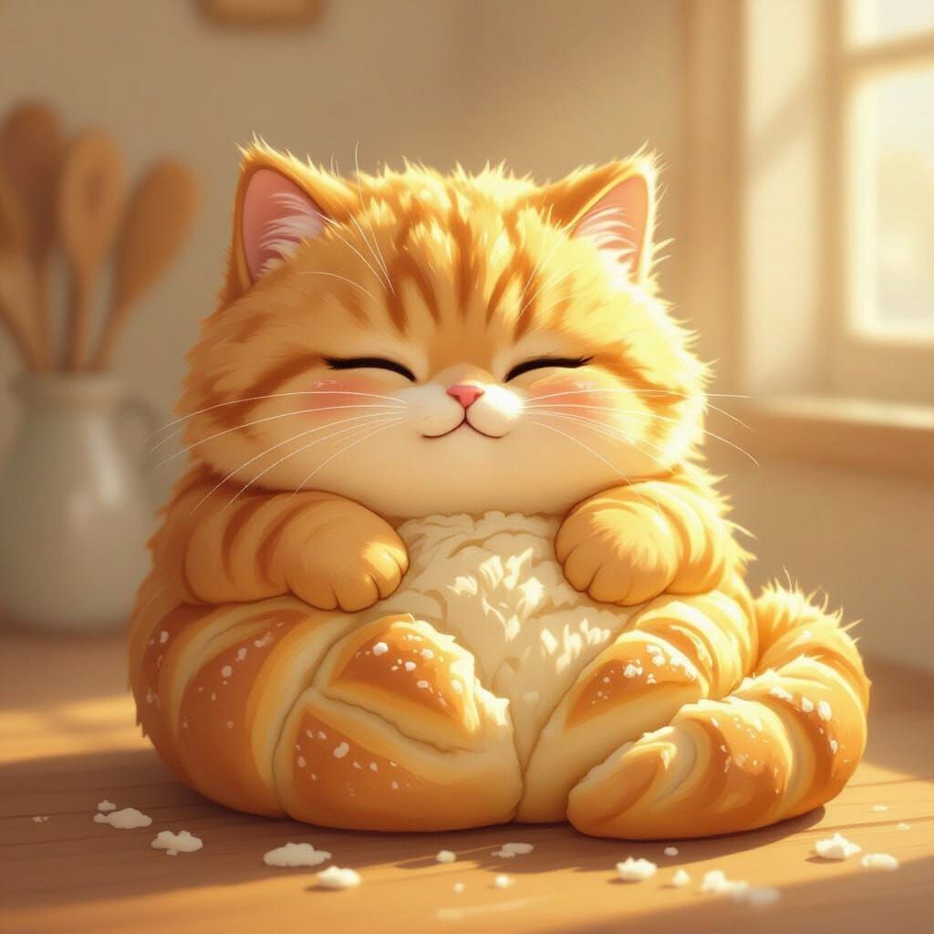 Fluffy Cat Made of Freshly Baked Bread